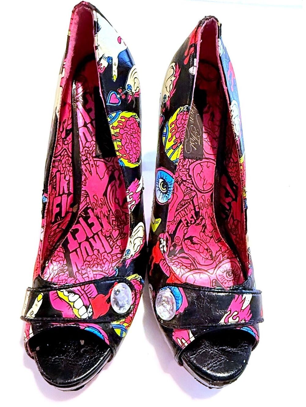Rare HTF Y2K Iron Fist Glamour Guts Peep Toe Heels Size 10